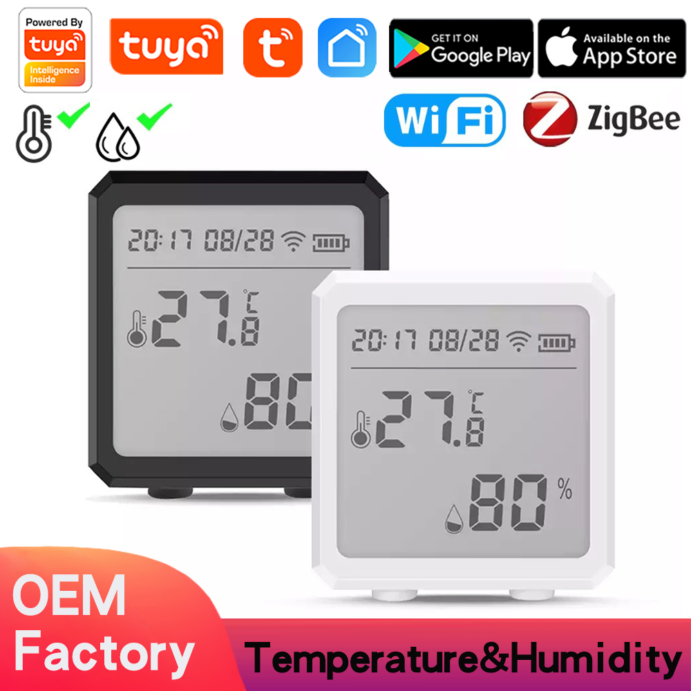 Tuya ZigBee WIFI Smart Home Temperature Humidity Sensor LCD Screen time display Detection Sensor Works With Google Assistant