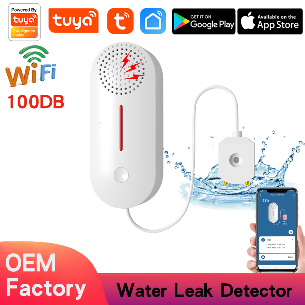 Tuya WiFi Water Sensor,Water Detector Alarm Leak Detector,Flood Sensor WiFi Water Leak Detector for Home with 100dB Adjustable Alarm and App Alerts,Compatible with Tuya/Smart Life