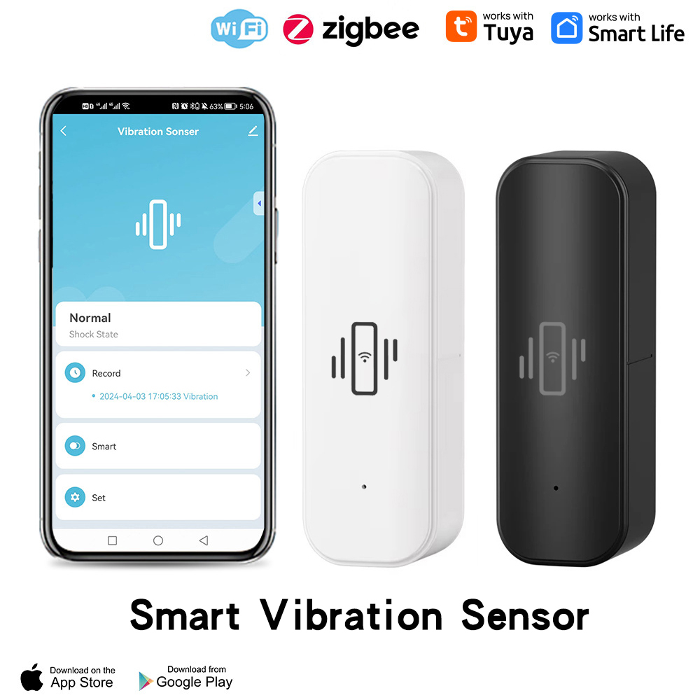 Tuya Smart Vibration Sensor WiFi Tuya Sensor Monitor App Control Security Protection Zigbee Shock detector Alarm