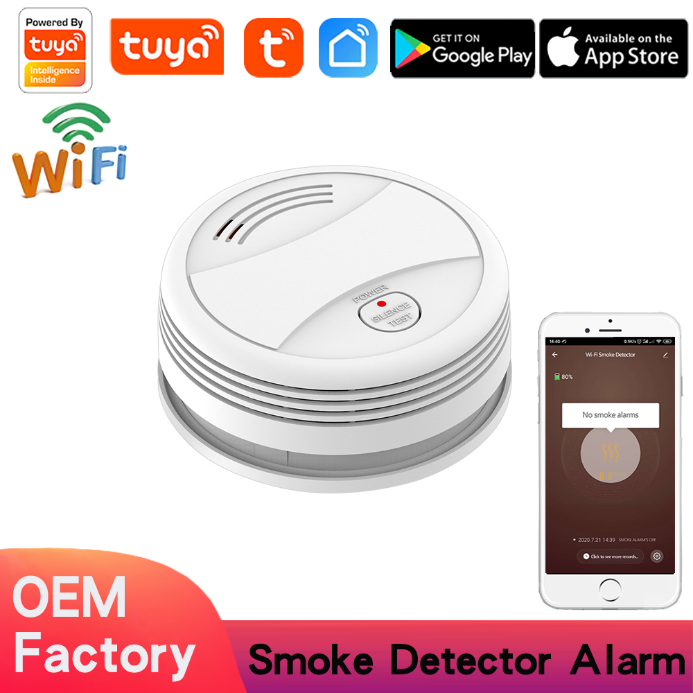 Tuya WiFi Smoke Sensor Remote Control Tuya Intelligent Fire Alarm Detector High Decibel