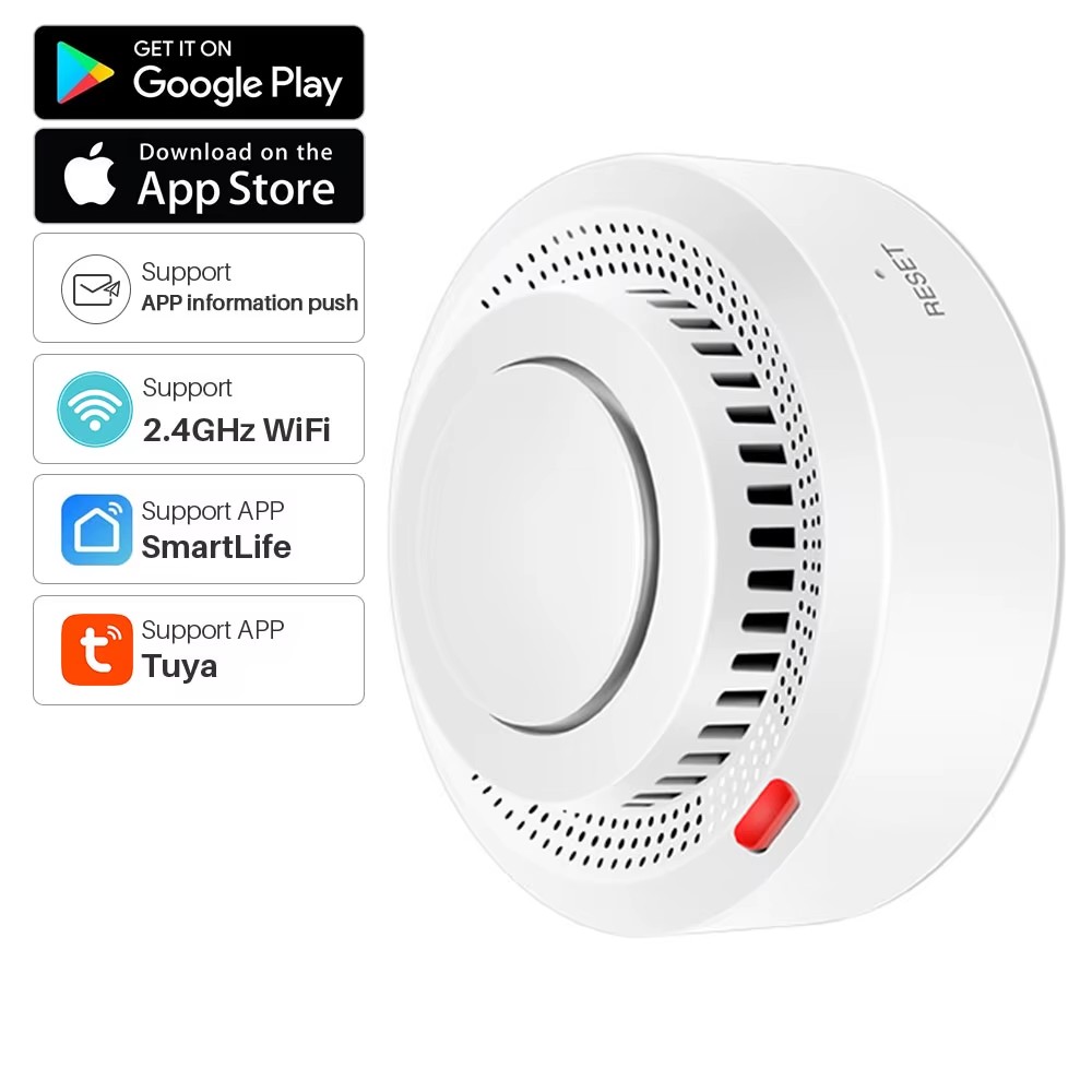 Tuya WiFi Zigbee Smoke Detector Sensor Fire Alarm Works With Smart Life APP Information Push Smart Home Security System