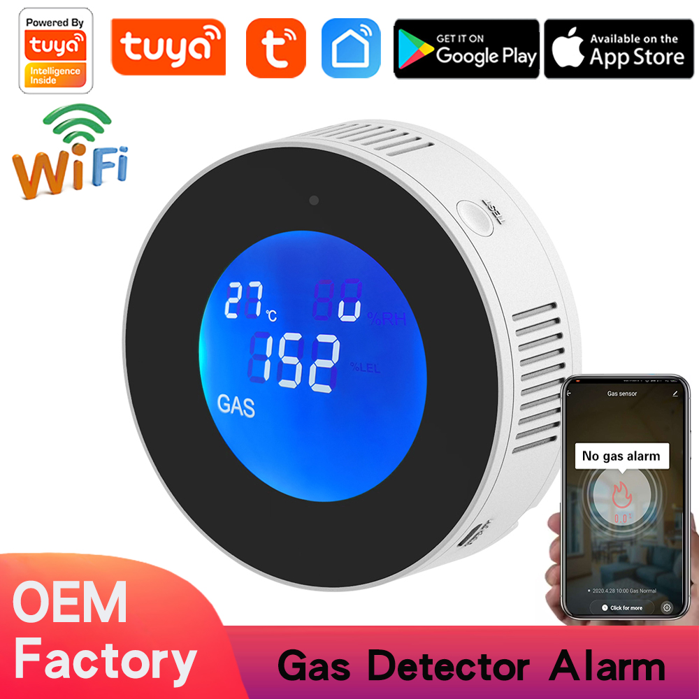 Tuya Wifi Smart Natural Gas Alarm Sensor Combustible Gas Leak Detector LCD Display Smart Life App Message Push Built-in speaker