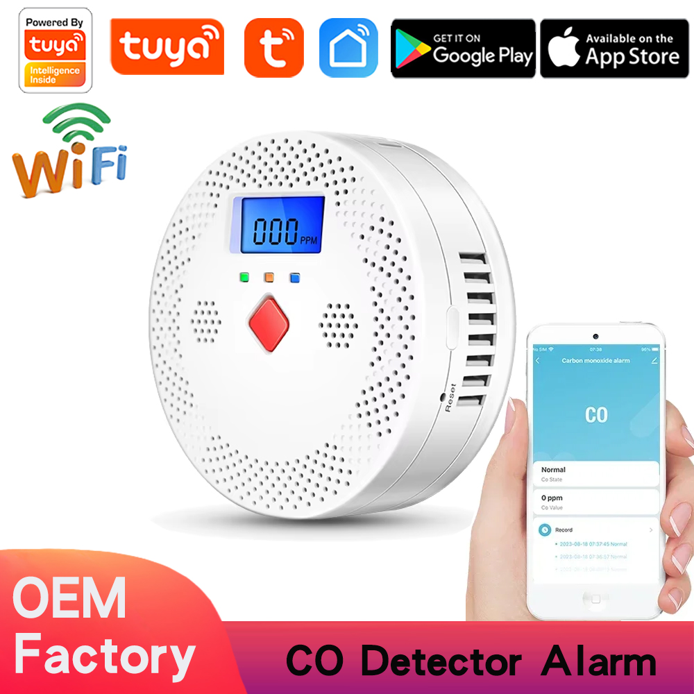 Tuya WiFi Smart Carbon Monoxide Detector Alarm 85dB Sound Warning LCD Digital Display Home Indoor CO Sensor Poisoning Siren