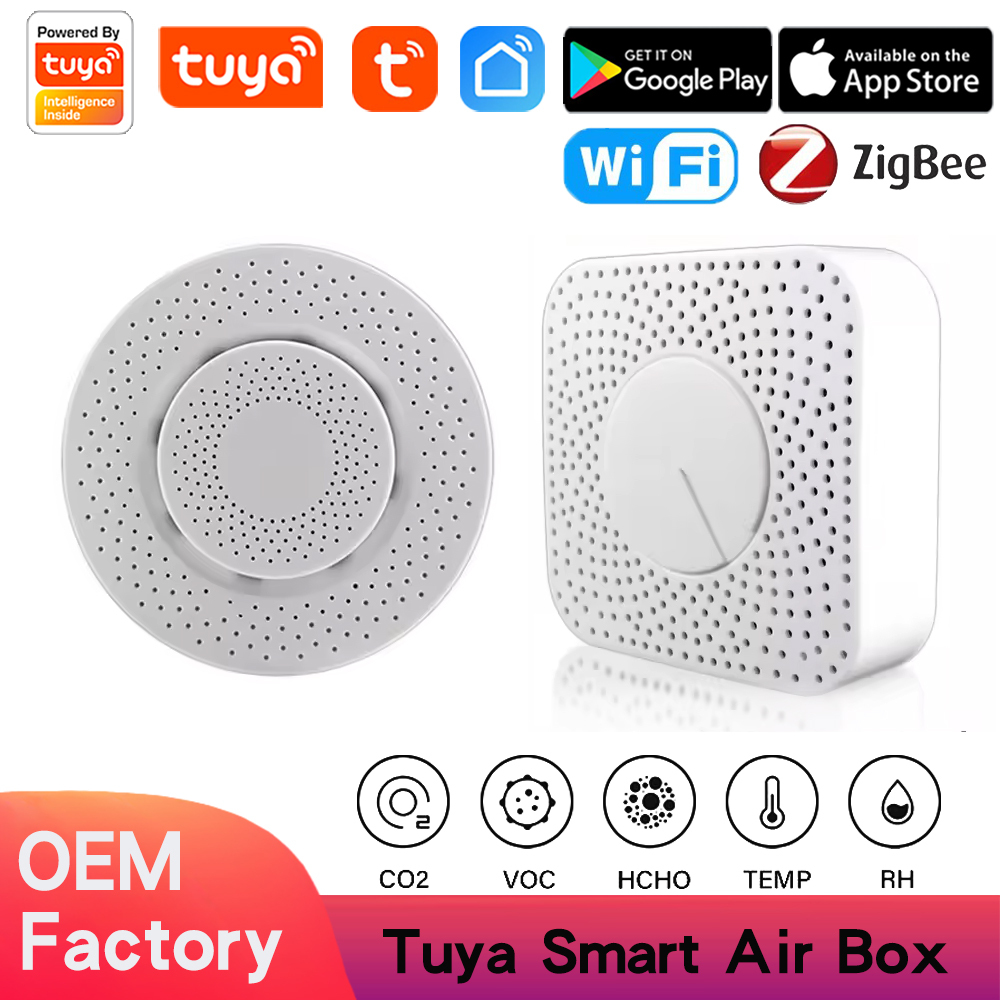 Tuya Zigbee WiFi Air Quality Sensor Monitor Smart Air Box PM2.5 CO2 Meter Formaldehyde VOC Temperature Humidity Sensor