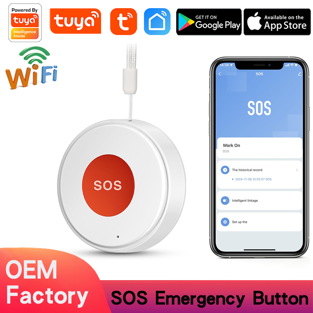 Tuya WiFi Smart Security SOS Button app Remote Monitoring Emergency Alert Smart Device for Elderly, Kids Disabled People