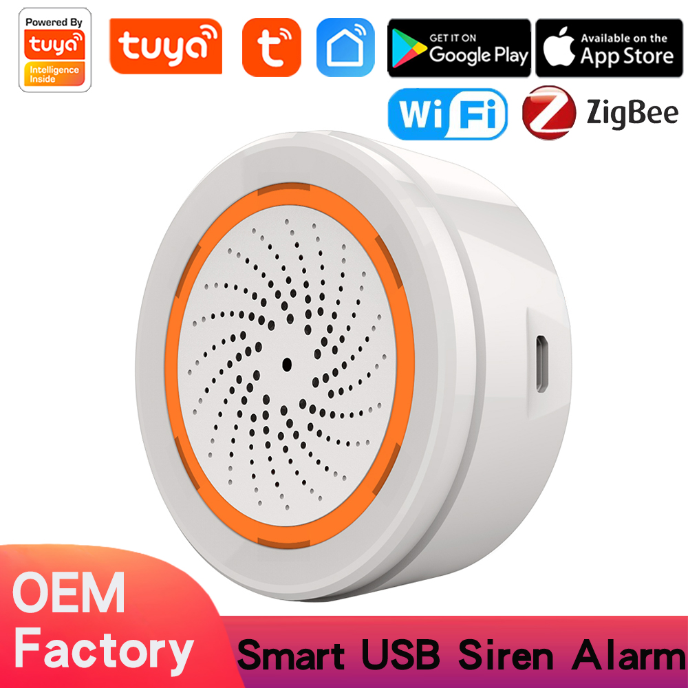 Tuya ZigBee WiFi Smart Siren Sensor 90dB Sound Light Alarm Sensor Smart Life Siren Audible Alarm Smart Home Security System Tuya Gateway