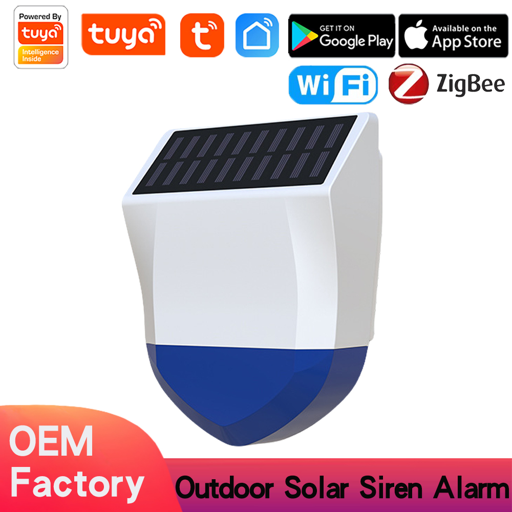 Tuya Smart Zigbee Wifi Sound Light Siren Alarm Waterproof Outdoor Solar Alarm USB Power 95dB APP Remote Control