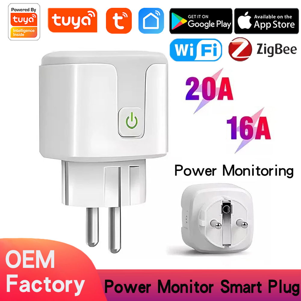 Tuya WiFi Zigbee Smart Plug 16A/20A EU Smart Socket With Power Monitoring Timing Function Smart Life APP Voice Control Via Alexa Google
