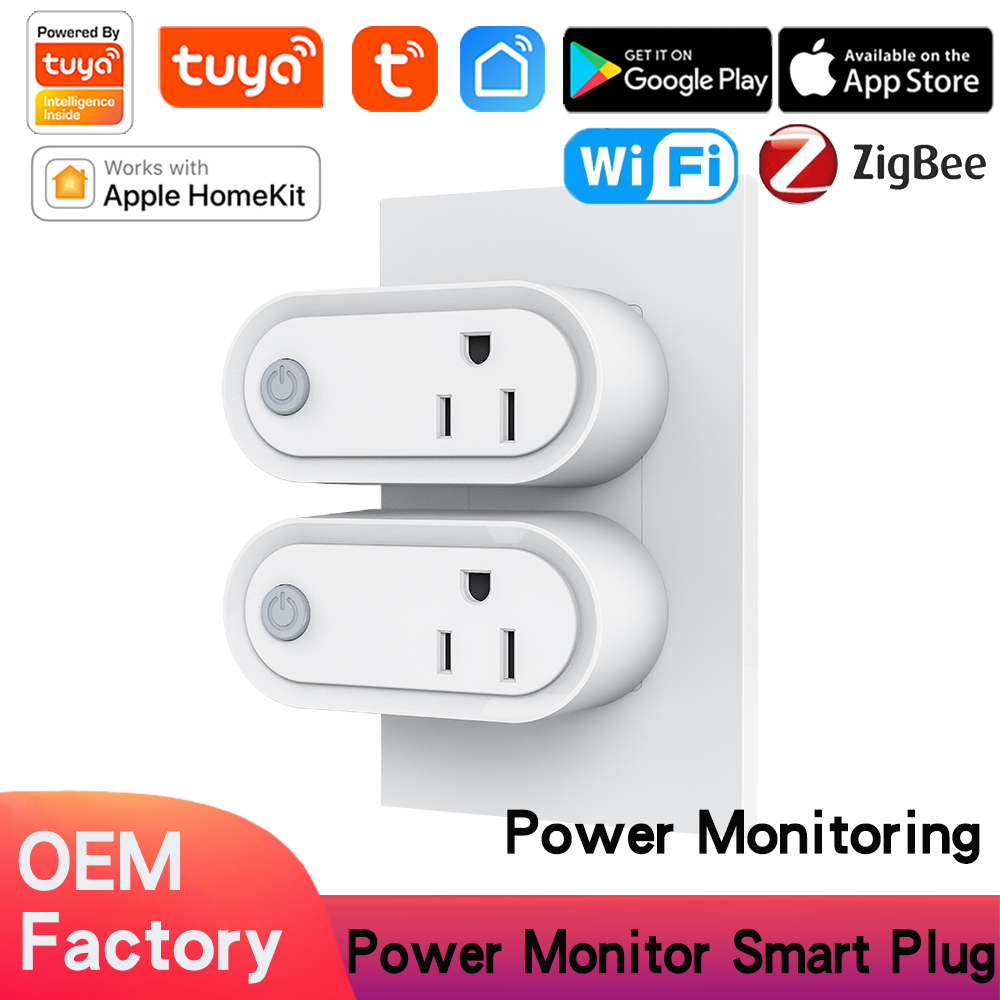 Tuya Smart WiFi HomeKit and ZigBee Smart US Socket 15A with Energy Metering Function Vocie Control via Alexa Siri Google Home