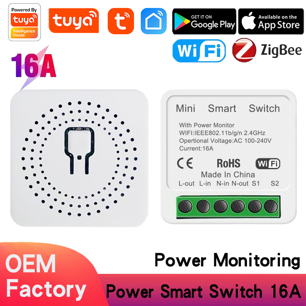 Tuya  Smart Home Zigbee WiFi Smart Switch with Power Monitor 16A Light Switch Module DIY Breaker Relay Voice for Alexa Google