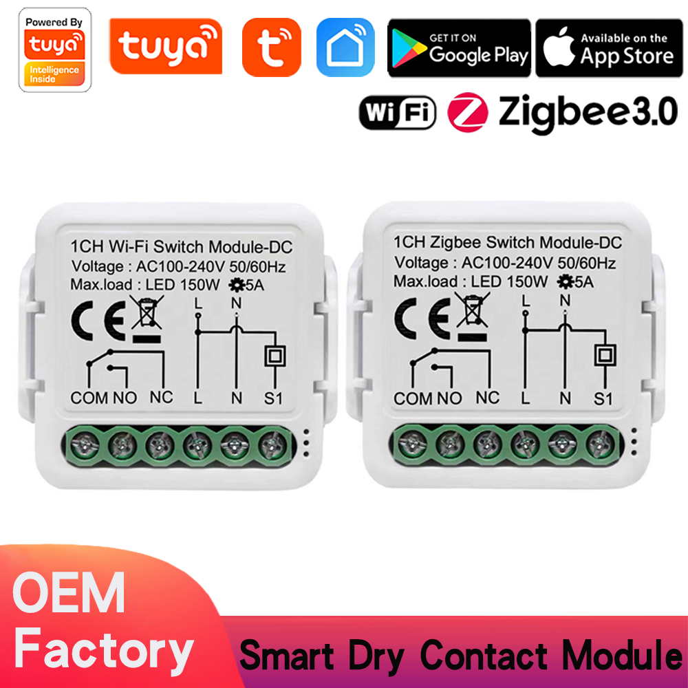 Tuya Smart Dry Contact WiFi Switch Module Smart Home DIY Breaker Relay DC 12/24V AC 100-240V Compatible with Alexa Google Home