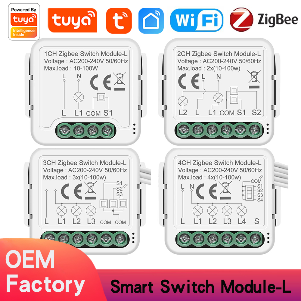 Tuya Smart WiFi Zigbee3.0 Smart Light Switch Module No Neutral Wire Required 1 2 3 4 Gang Supports 2 Way Control Alexa Hey Google