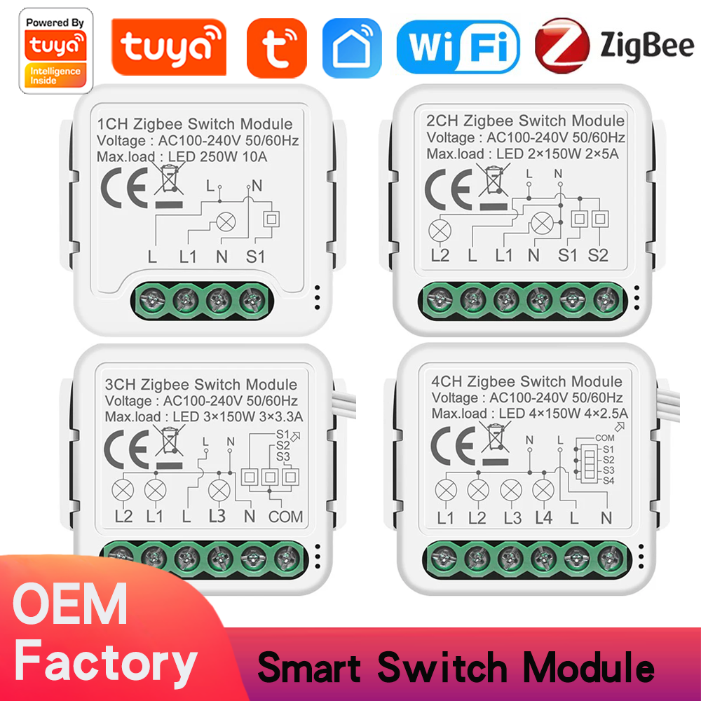 Tuya Smart WiFi Zigbee3.0 Smart Light Switch Module 1 2 3 4 Gang Supports 2 Way Control Alexa Hey Google