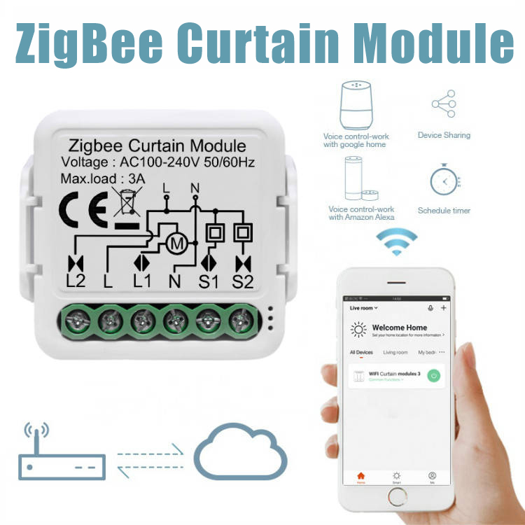 Tuya Smart WiFi RF433 Zigbee Curtain Switch Module for Electric Roller Shutter Blinds Motor, Supports Timer Function Alexa Alice Hey Google Voice Control,Smart Life APP