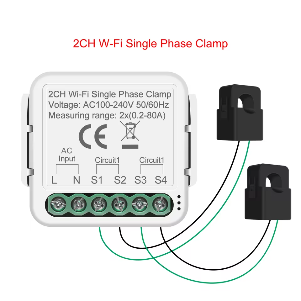 Tuya WiFi Smart Power Meter Smart Energy Monitor with 1/2 Current Transformer Clamp Support Electricity Usage Bidirectional Metering Smart Life APP