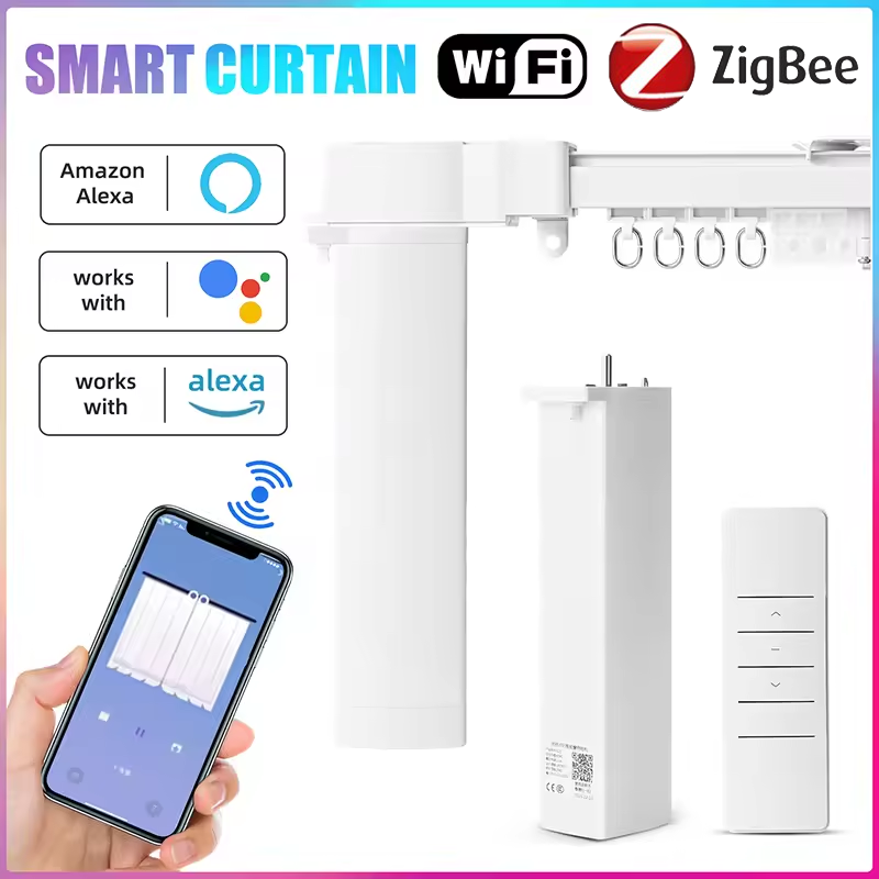 Tuya WiFi Zigbee3.0 Electric Smart Home Curtains Motor Motorized System Track Rail Rod Intelligent Support Alexa Google