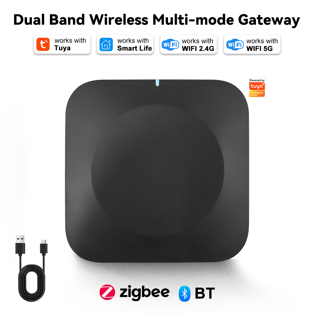 Tuya Dual-Band Multi-mode Smart Home Gateway with Fast Response Compatiable 2.4G and 5G WiFi Zigbee SIG Mesh BLE and BLE Long Range Wireless Gateway Hub