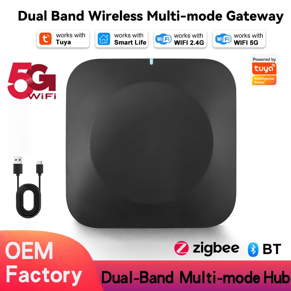 Tuya Dual-Band Multi-mode Smart Home Gateway with Fast Response Compatiable 2.4G and 5G WiFi Zigbee SIG Mesh BLE and BLE Long Range Wireless Gateway Hub