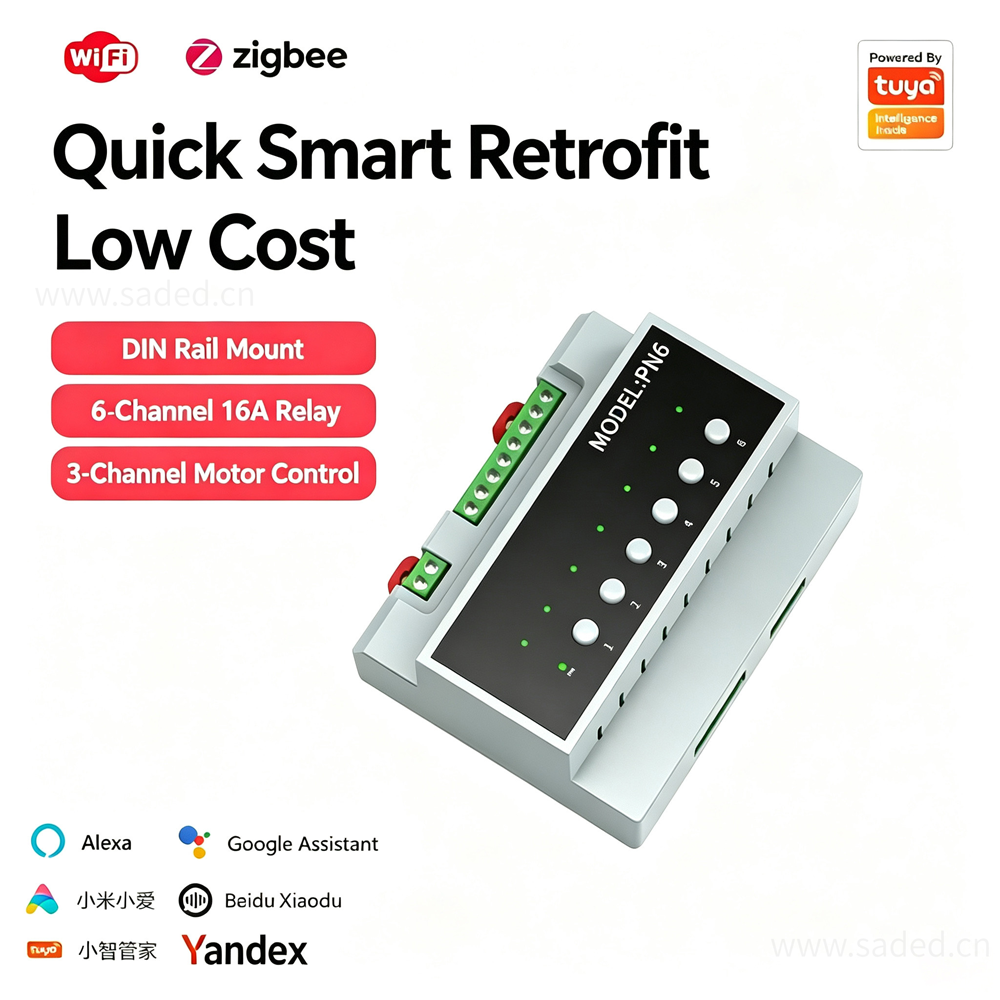 Tuya Smart 16 Channel DIN Rail Power Controller PN16, 16A Relay Output, WiFi Zigbee Relay Module for Lighting and Motor Control, Support Dry Contact & 485