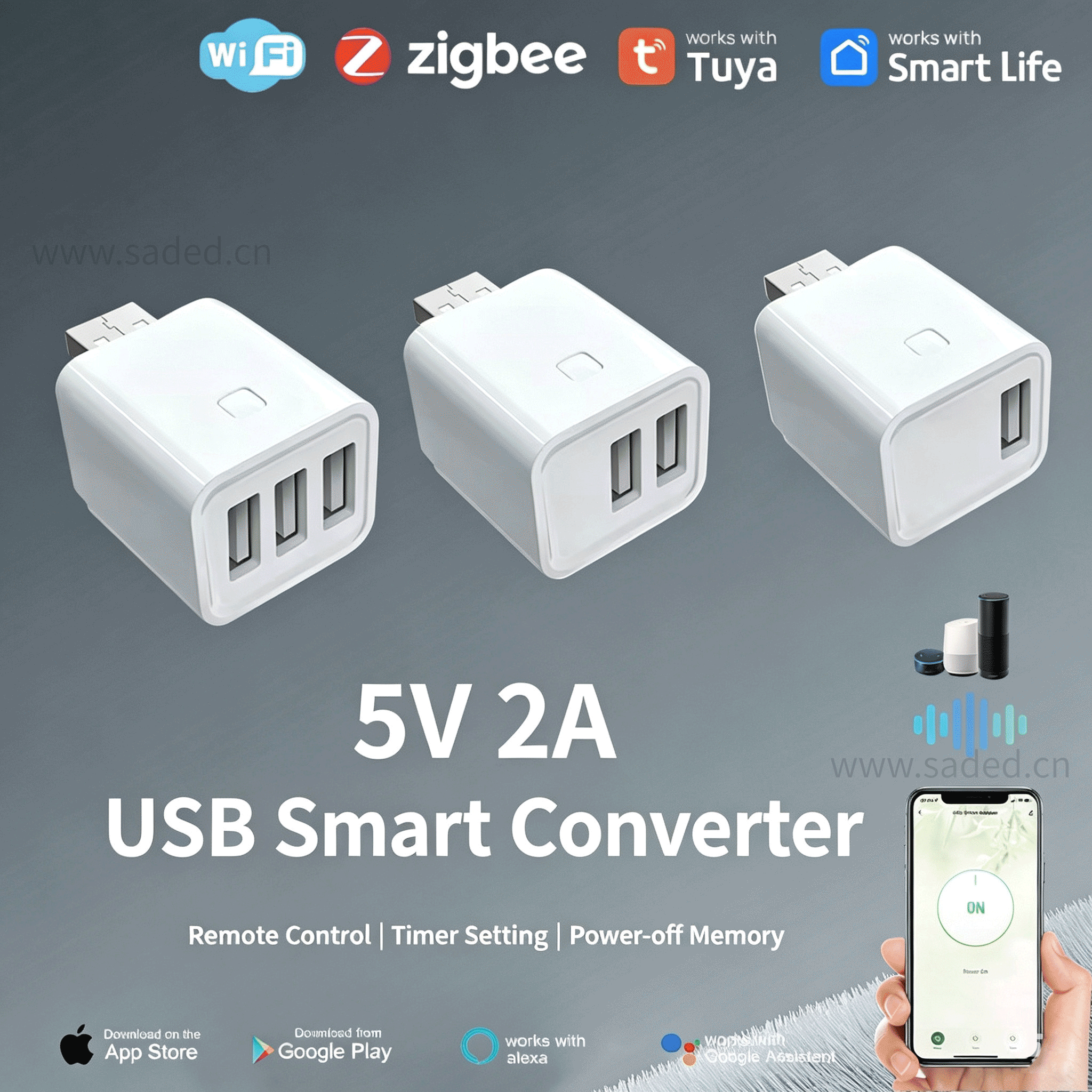 Tuya USB Type-C Smart Converter, 5V 2A WiFi Zigbee USB Smart Adapter with Remote Control, Timer and Power-off Memory, Works with Alexa Google Assistant