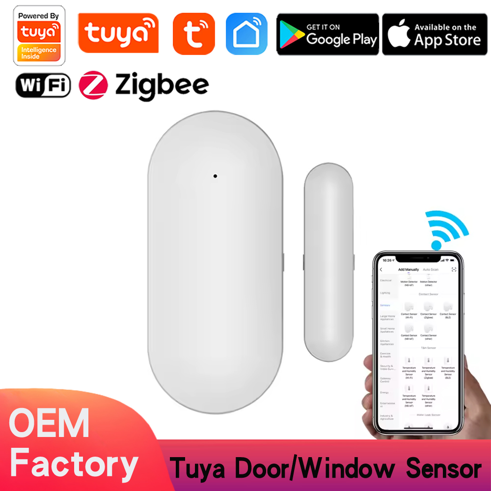 Tuya WiFi Zigbee Door Sensor , Wireless Door Window Detector Alarm, Smart Linkage Window Door Contact Sensor for Home Security Compatible 