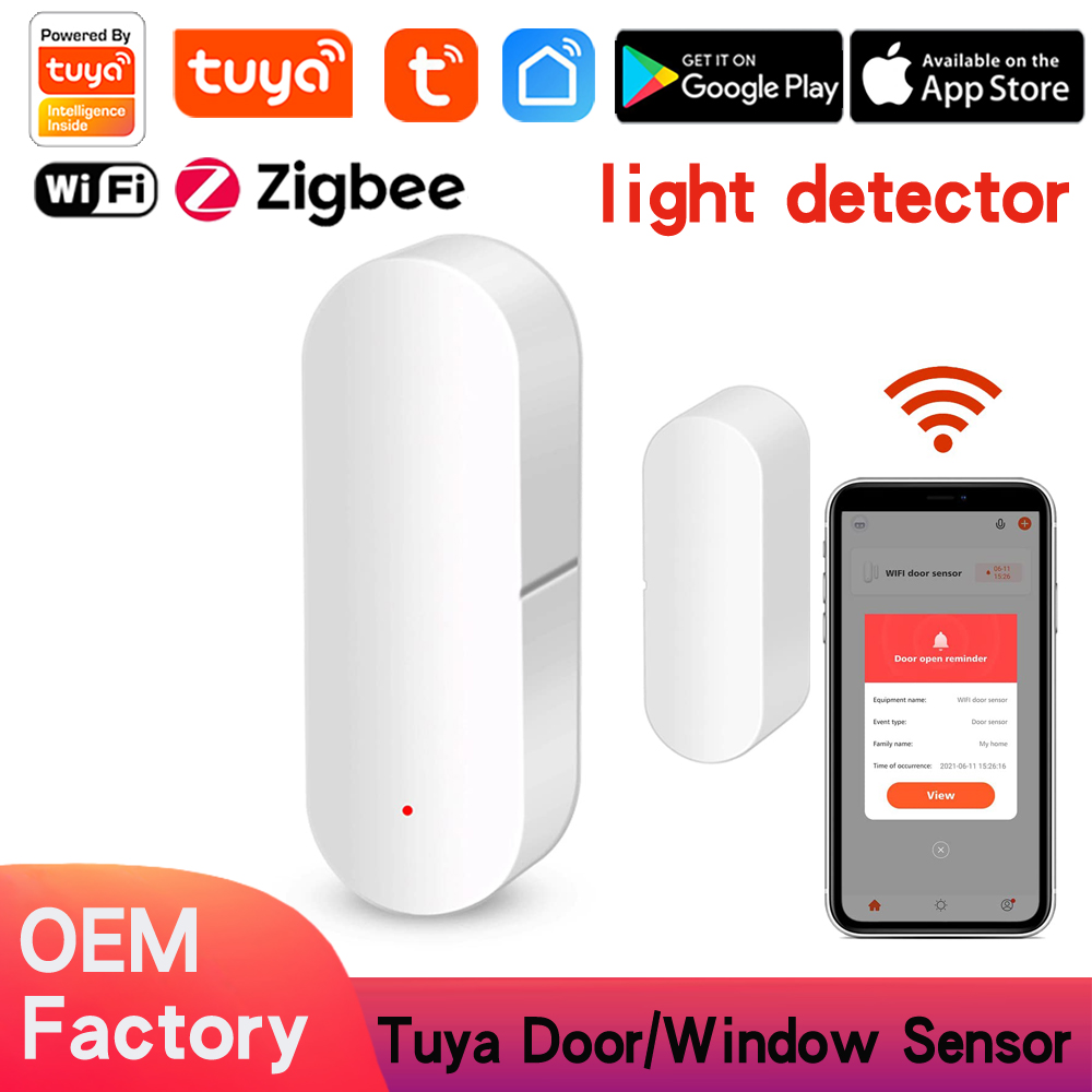 Tuya WiFi Zigbee Door Sensor With light detector , Wireless Door Window Detector Alarm, Smart Linkage Window Door Contact Sensor for Home Security Compatible with Alexa/Google Assistant