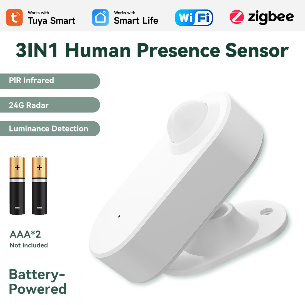 Tuya 3in1 Zigbee 24G Radar Human Presence Sensor PIR Motion Sensor Smart Home Automation Battery Powered Luminance Detector with App Control