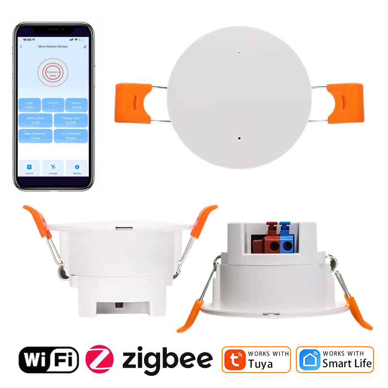 Tuya Smart WiFi Zigbee 24G mmWave Radar Human Presence Sensor, PIR Motion Detector with Luminance Sensor for Smart Home Automation