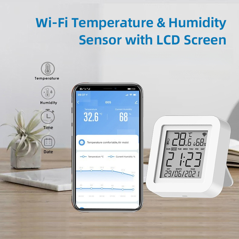 Tuya Smart WiFi Temperature Humidity Sensor Tuya APP Control ABS Material OEM/ODM Smart Thermometer Hygrometer