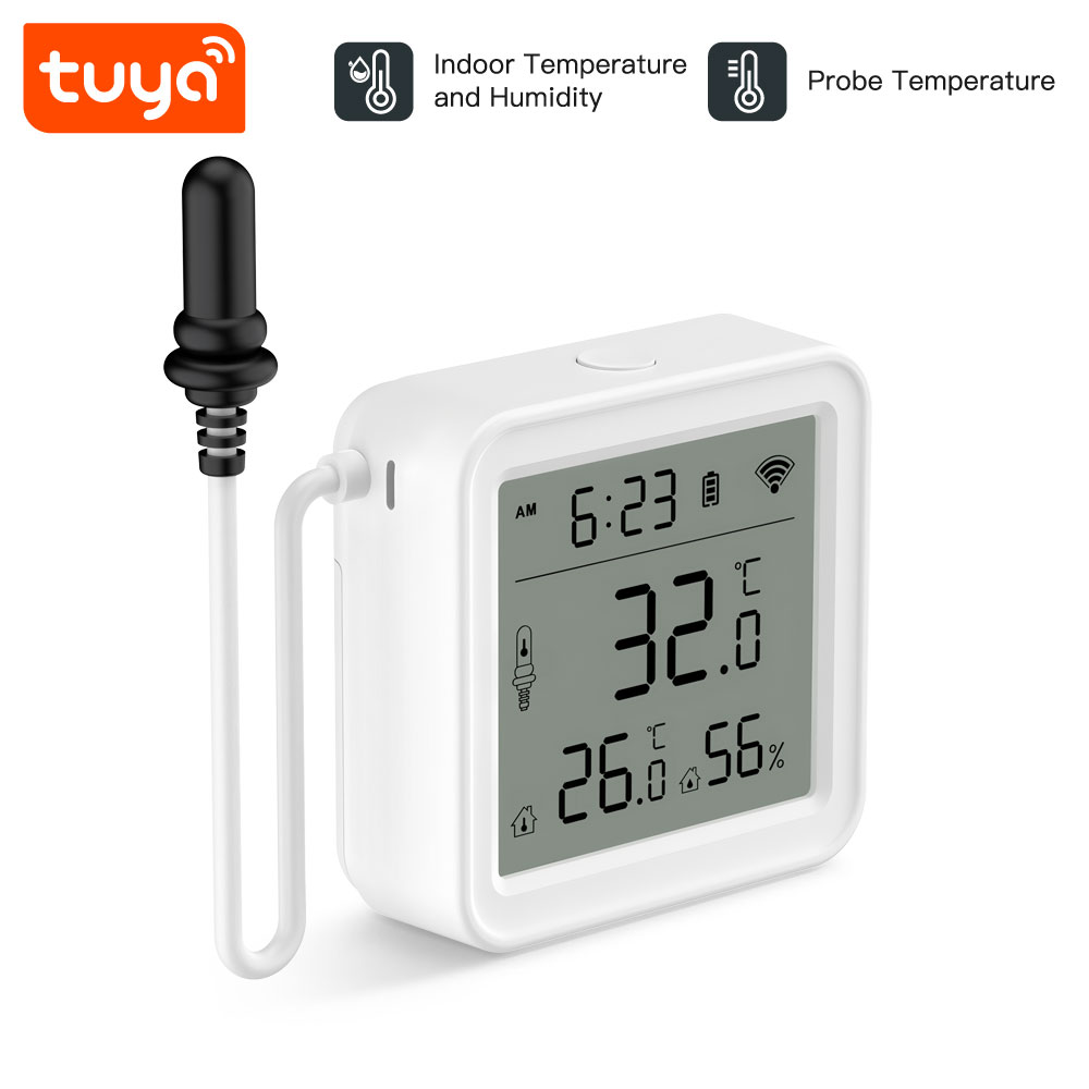  Tuya Wireless Smart Temperature Humidity Sensor with External Probe Smart Home Hygrometer APP Monitoring Plants Aquarium Winery, Alexa Google Compatible, App Alert