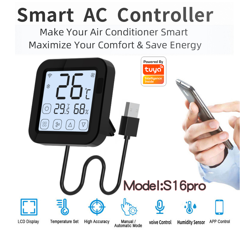 Tuya WiFi Smart AC Controller, LCD Touch Screen Thermostat with Temp & Humidity Monitor, Works with Alexa & Google Home Tuya App Control ﻿