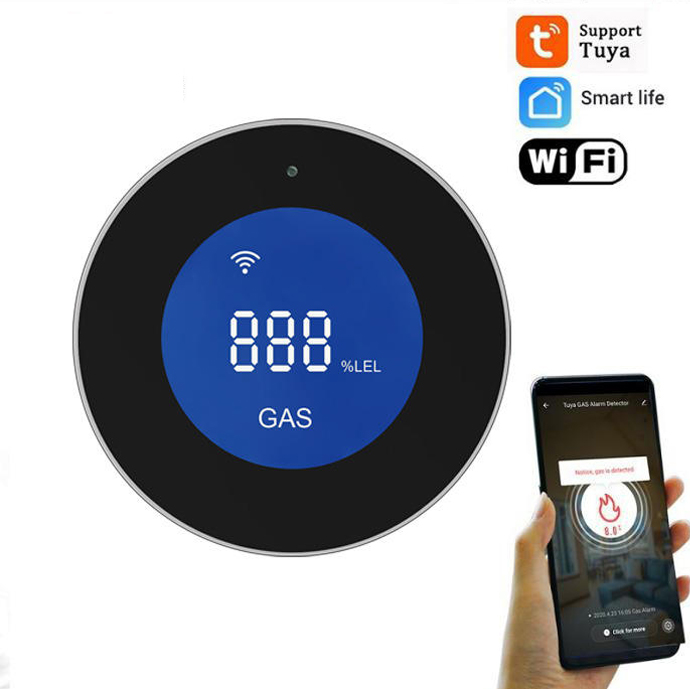 Tuya Wifi Smart Natural Gas Alarm Sensor Combustible Gas Leak Detector LCD Display Smart Life App Message Push Built-in speaker