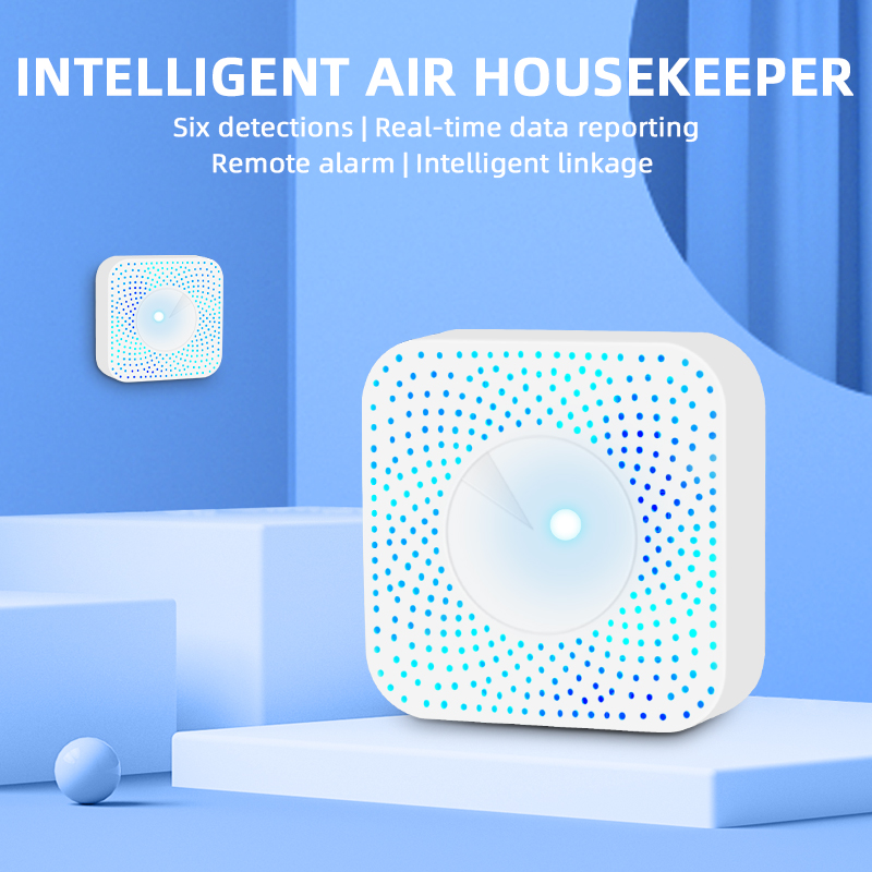 Tuya Zigbee WiFi Air Quality Sensor Monitor Smart Air Box PM2.5 CO2 Meter Formaldehyde VOC Temperature Humidity Sensor (6 in 1)