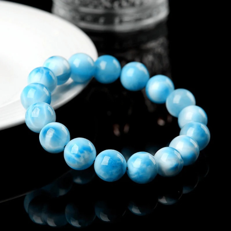 Natural Larimar Bead Bracelet - Fashionable Blue Larimar Round Bead Bracelet