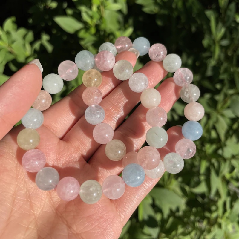 Natural Multicolor Morganite Bracelet | Five-Color Morganite Bead Bracelet | Gifts for Women and Girls