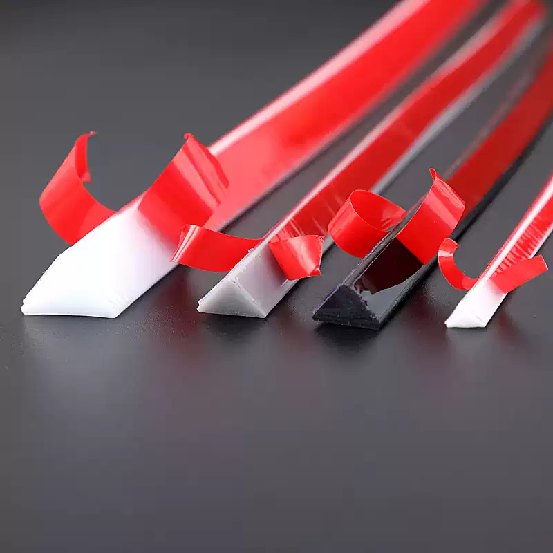 Triangular silicone sealing strip adhesive backing detail for easy installation