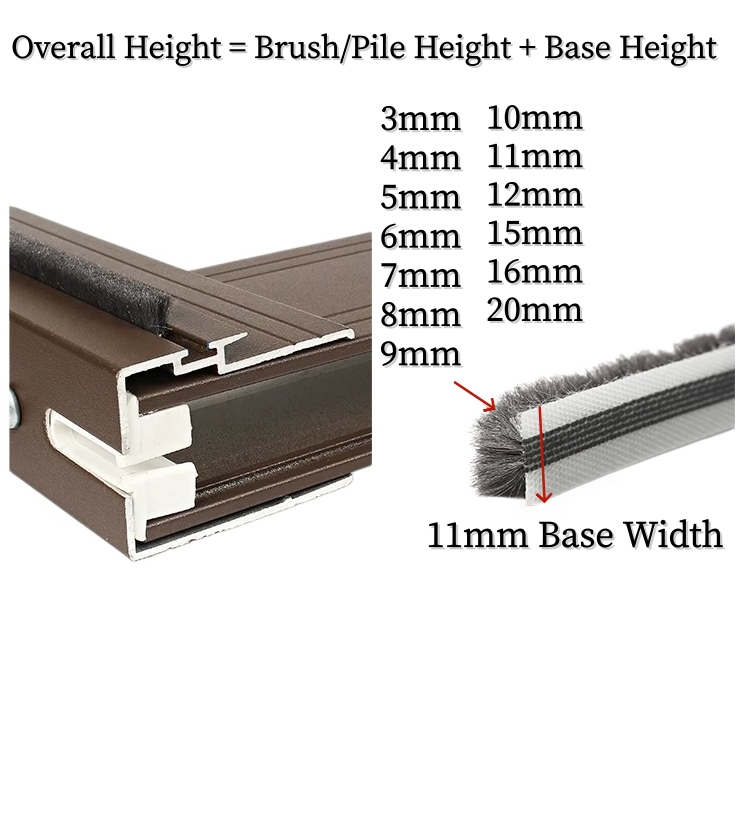 11 mm Base Width Insert Type Brush Seal for Doors & Windows | Sliding Door & Window Weatherstrip
