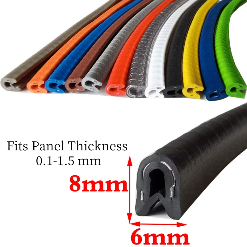 6 x 8 mm PVC Metal-Reinforced Pinchweld Edge Trim | U Channel Edge Seal for 0.1–1.5 mm Panels