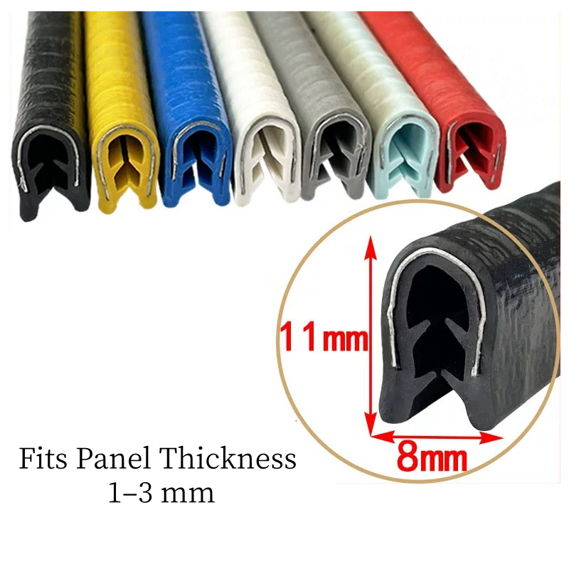 8 x 11 mm PVC Metal-Reinforced Pinchweld Edge Trim | U Channel Edge Seal for 1–3 mm Panels