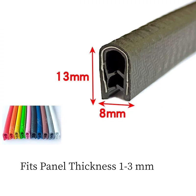 8 x 13 mm PVC Metal-Reinforced Pinchweld Edge Trim | U Channel Edge Seal for 1.5-3.5 mm Panels