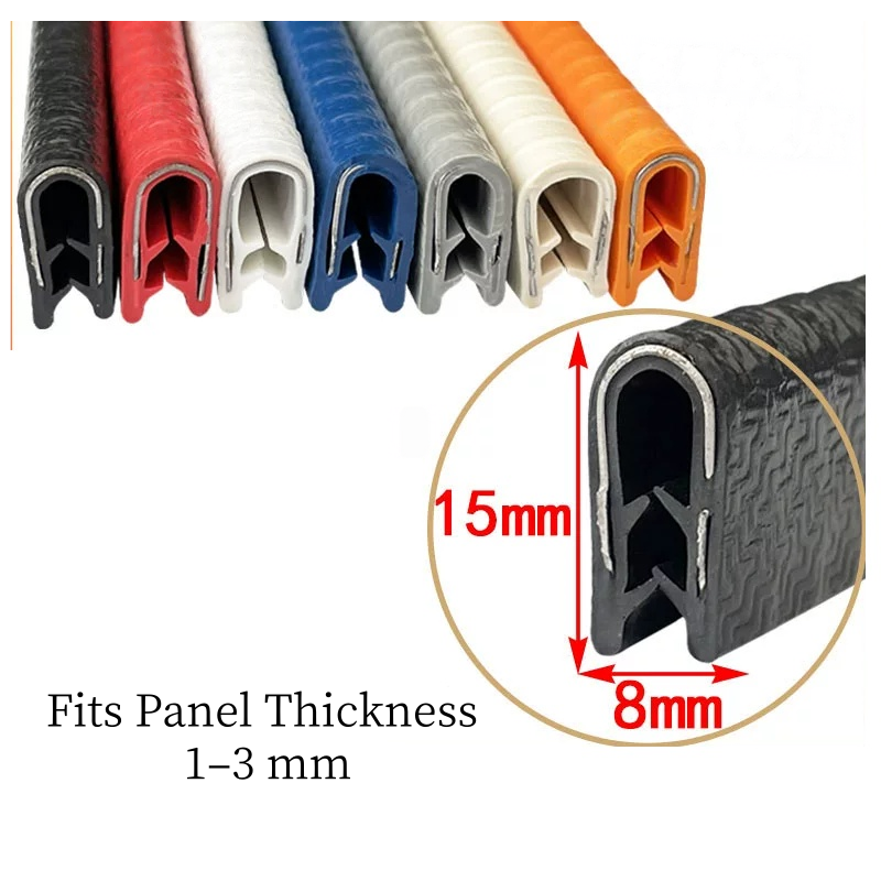 8 x 15 mm PVC Metal-Reinforced Pinchweld Edge Trim | U Channel Edge Seal for 1–3 mm Panels