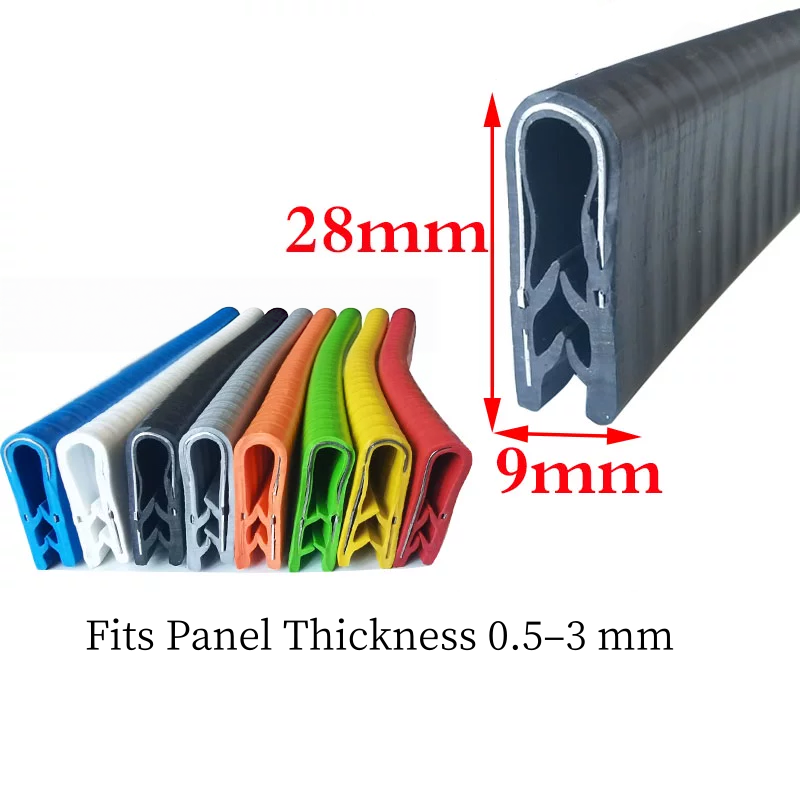 9 x 28 mm PVC Metal-Reinforced Pinchweld Edge Trim | U Channel Edge Seal for 0.5–3 mm Panels
