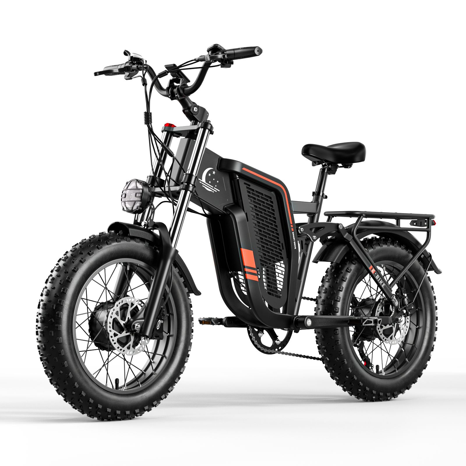 Seemoon Electric Bike,52V 23Ah Peak 3000W Dual Motor 20" Fat Tire Ebike for Adult,Max 32-36 mph & 30-100 Miles Full Suspension,Hydraulic Brakes Mountain,E Bicycle for Men