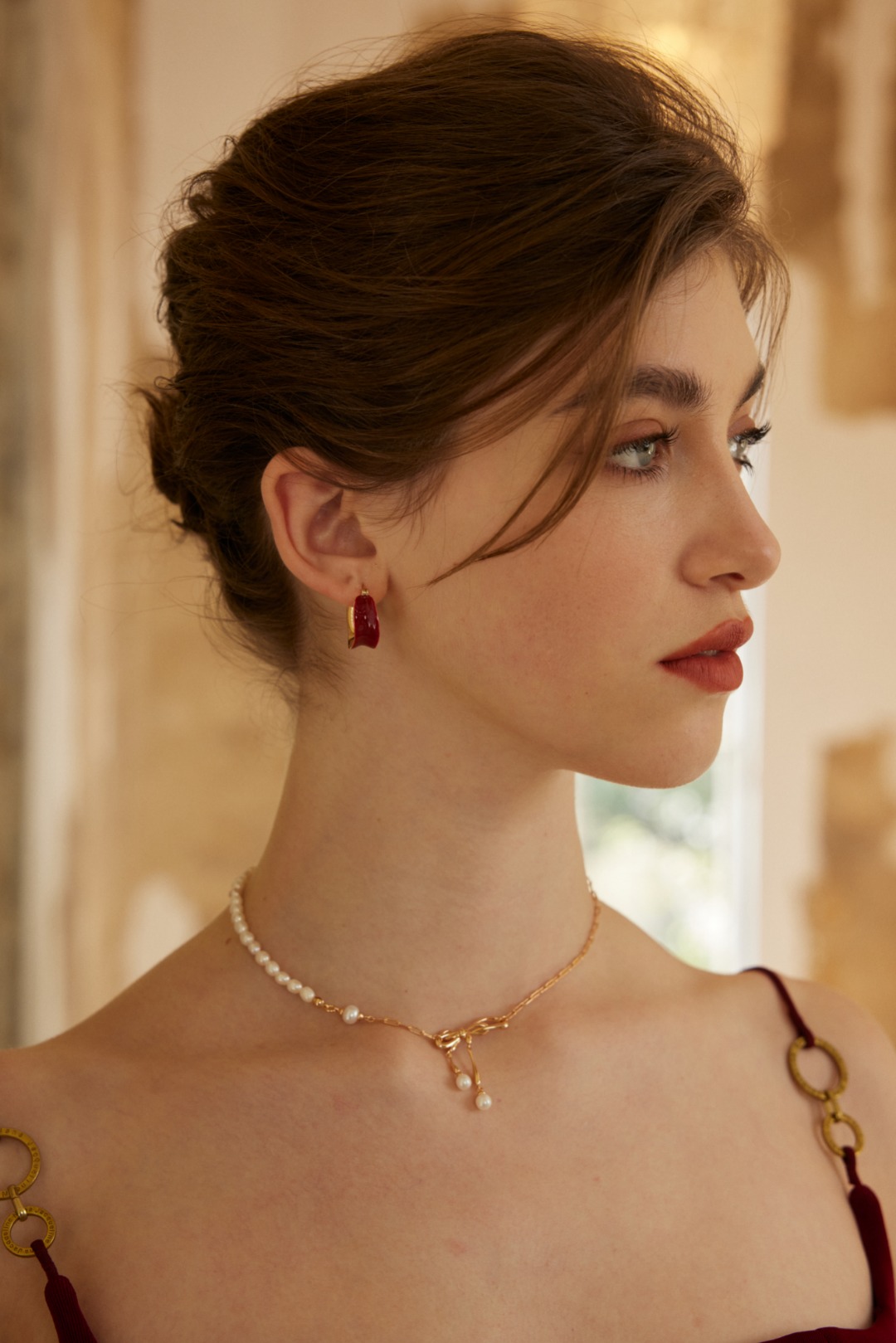 silver minimalist red drop glazed earrings