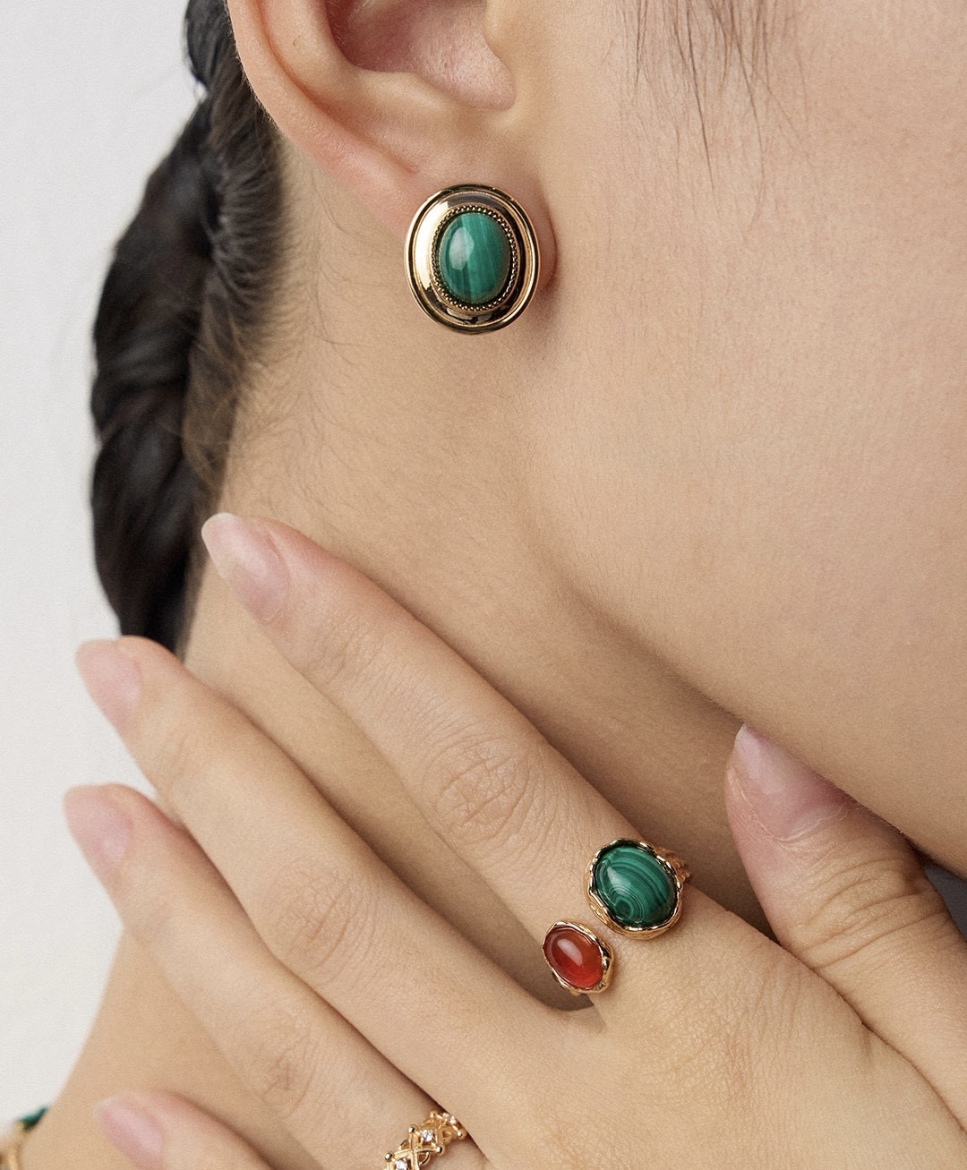 Modern Minimalist Malachite Stud Earrings in S925 Sterling Silver