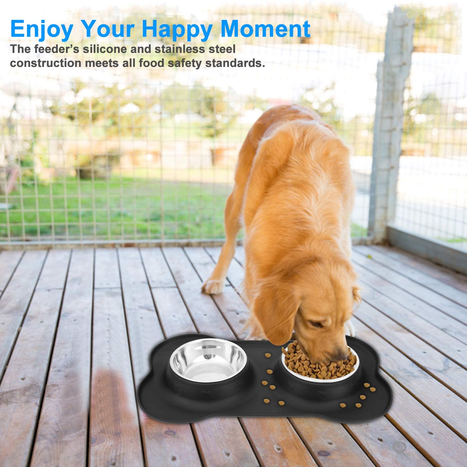 Dog Bowls Stainless Steel Bowls with No Spill Skid Resistant Silicone Mat