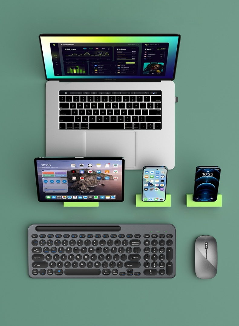 Bluetooth Keyboard and Mouse for iPad, CTU-301 Multi-Device Bluetooth + 2.4G Wireless Keyboard Mouse with Tablet Holder for MacBook/Windows Computer, iOS/Andriod Tablet Phone,