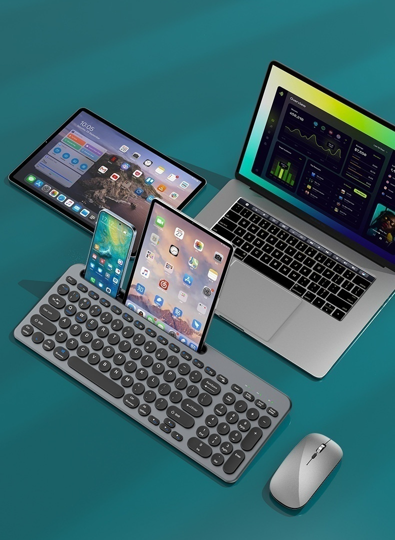 Bluetooth Keyboard and Mouse for iPad, CTU-301 Multi-Device Bluetooth + 2.4G Wireless Keyboard Mouse with Tablet Holder for MacBook/Windows Computer, iOS/Andriod Tablet Phone,