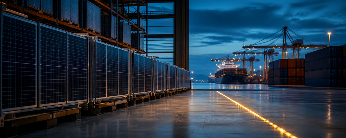 Solar modules moving from warehouse inventory into the European logistics chain