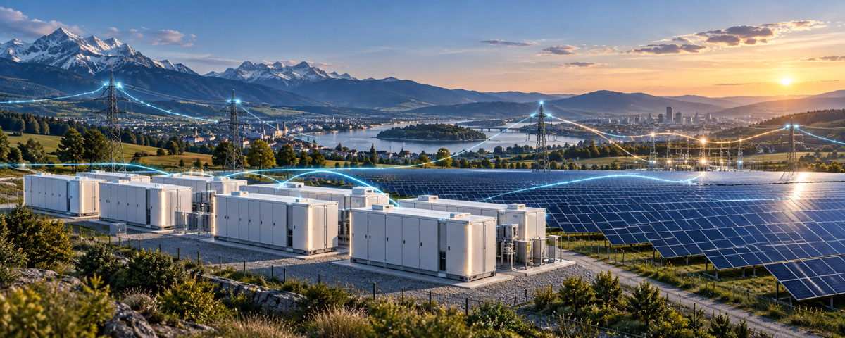 European solar farm and utility battery storage connected through a flexible power network